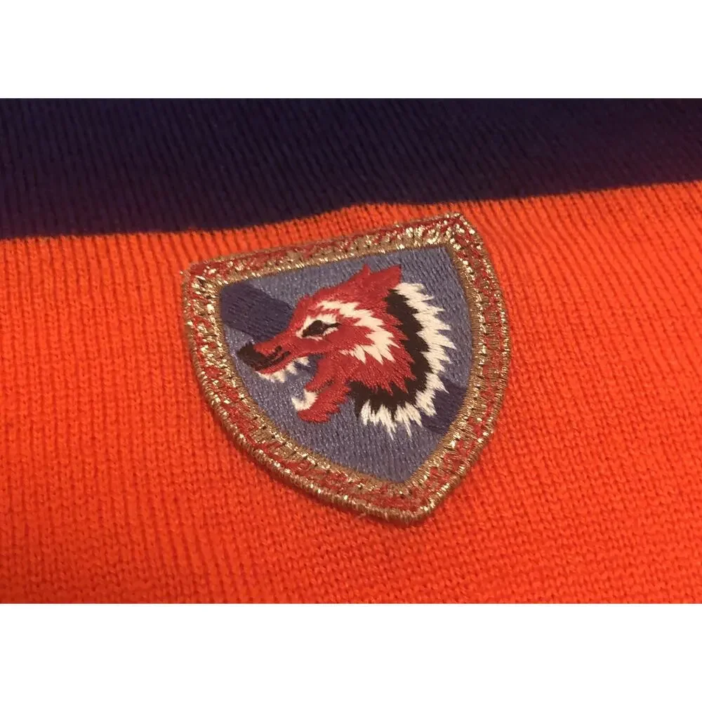 Gucci Blue/Orange Striped Wolf Patch Oversized Wool Polo Sweater Size S $1200.00